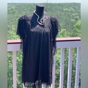 Black Tulle Fringe Cocktail Mini Dress‎